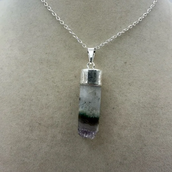 Amethyst and Agate Cylinder Pendant on Box Chain - Picture 5 of 11